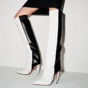 Christian Louboutin Astrilarge Botta Black and White Knee-High Women's Boots 37